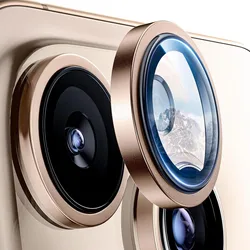 Premium Titanium Camera Protector Set with Tempered Glass Lens Cover - iPhone 15 Pro (Desert Titanium)