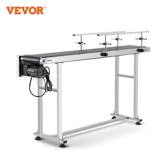 VEVOR PVC Belt Conveyor Table Double Guardrail Stainless Steel Motorized Adjustable Speed for Factory Inkjet Coding Powered 1