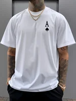 Summer men's 100% pure cotton casual sports loose oversized retro spade A printed comfortable round neck short sleeved T-shirt 3