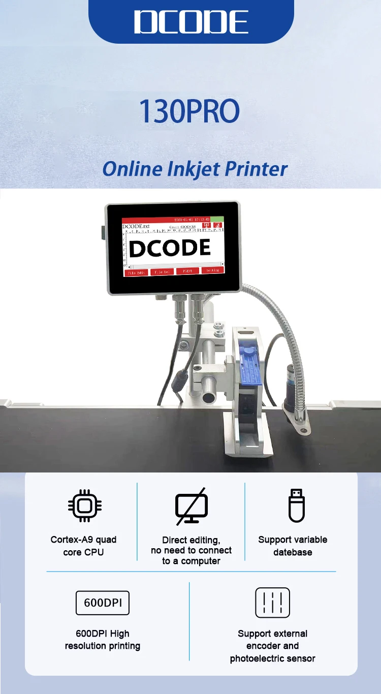 130PRO Industrial Online Inkjet Printer 12.7mm with Plastic Shell QR Barcode Bat