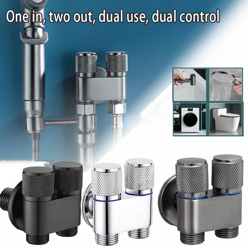 

G1/2 Multi-function Faucet Brass One Into Two Out Dual Control Washing Machine Tap Three-way Toilet Triangle Value