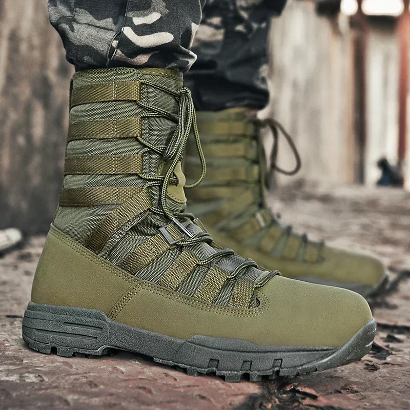 

High Top Military Boots for Men Lace Up Combat Boots Outdoor Tactical Boot Army Desert Boots Mid-calf Ankle Boots Work Shoesn