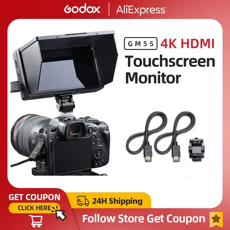 Godox GM55 4K Monitor 5.5 Inch on Camera DSLR 3D LUT Touch Screen IPS FHD 1920x1080 Video 4K HDMI Field Monitor Dslr