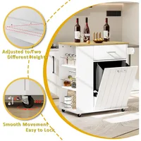 Rolling Kitchen Island with Trash Can Storage, Portable Kitchen Island on Wheels with Towel Rack & Spice Rack, Tilt Out Trash Ca 3