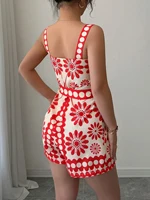 Women Playsuit Summer Strappy Romper Red Floral Print Square Neck Sleeveless Wide Leg Shorts Casual Beach Vacation Jumpsuit - Image 2