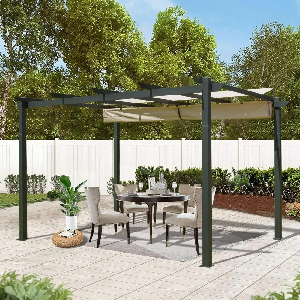 

9’x13' Outdoor Retractable Pergola Against The Wall with Sun Shade Canopy, Pergolas and Gazebos Clearance,Pergolas