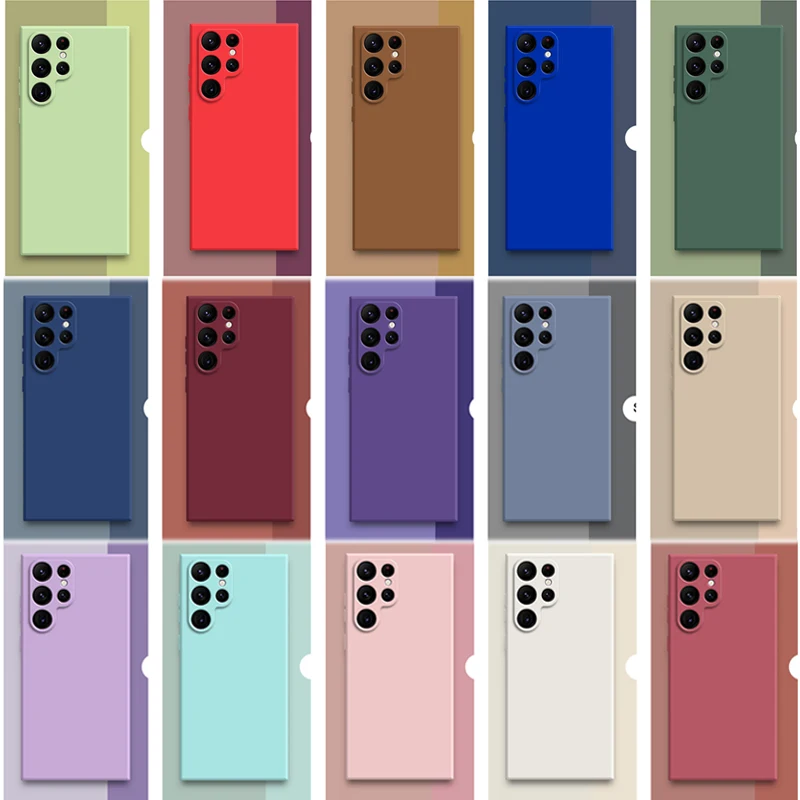 Square Liquid Silicone Case Samsung Galaxy S24 S23 S22 Ultra S21 S20 FE Plus A52 S25 Camera Protection Soft Candy Case Cover