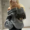 Winter Coffee Rib Knitting Ruched Slash Shoulder Pullover Sweater Women Full Sleeve Loose Thick Knitwear Oversized Jumper Beige 5