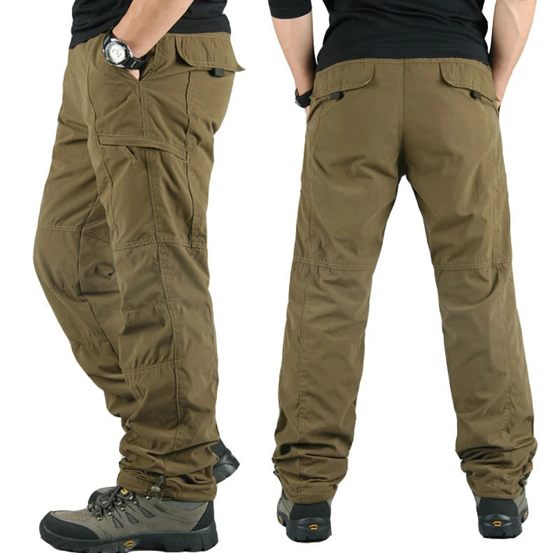Pantalon tactique polaire hiver épais chaud ample multi-poches pêche outdoor homme
