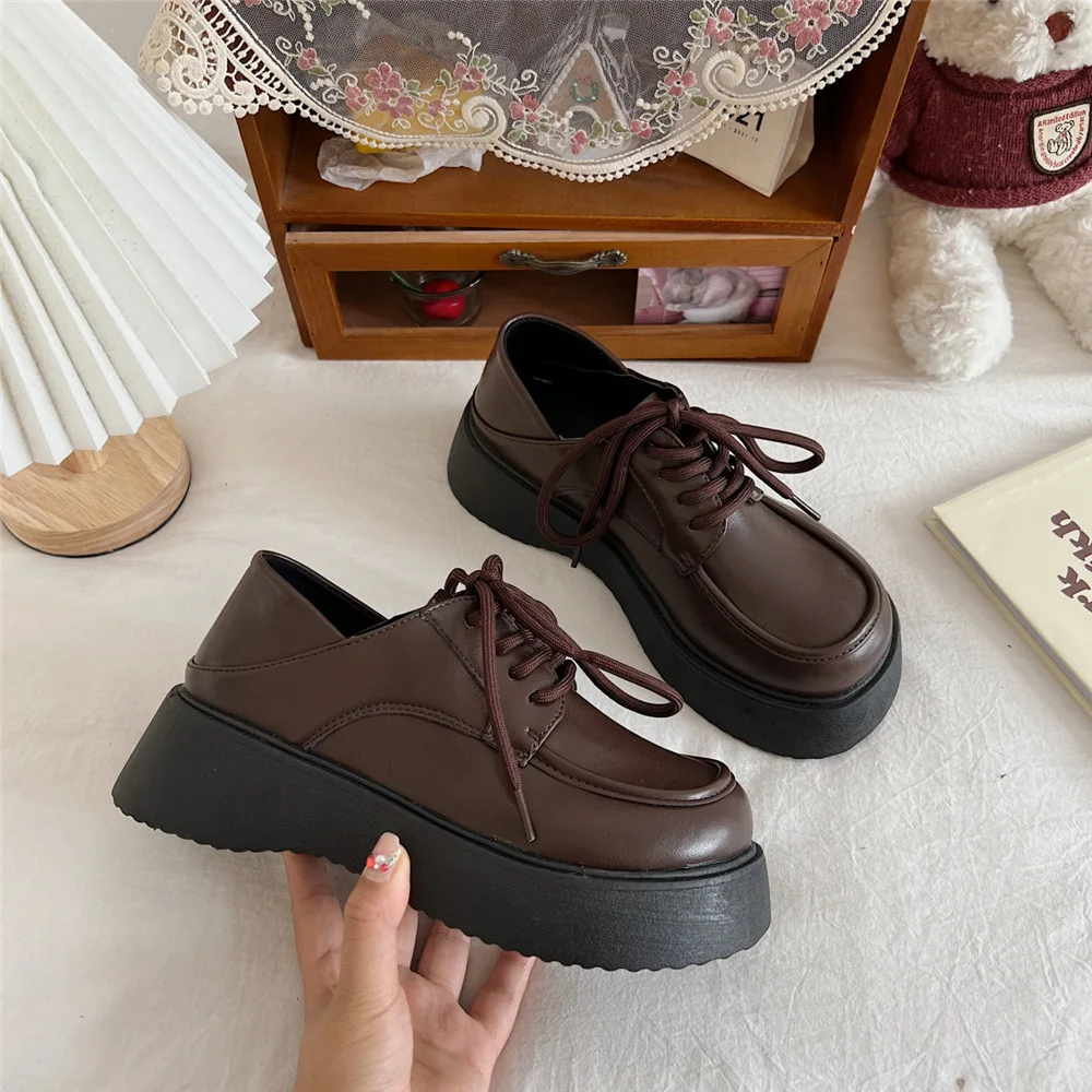 

Туфли женские кожаные в британском стиле, простые универсальные кроссовки в стиле ретро, на толстой подошве, Туфли Мэри Джейн, для студентов, осень