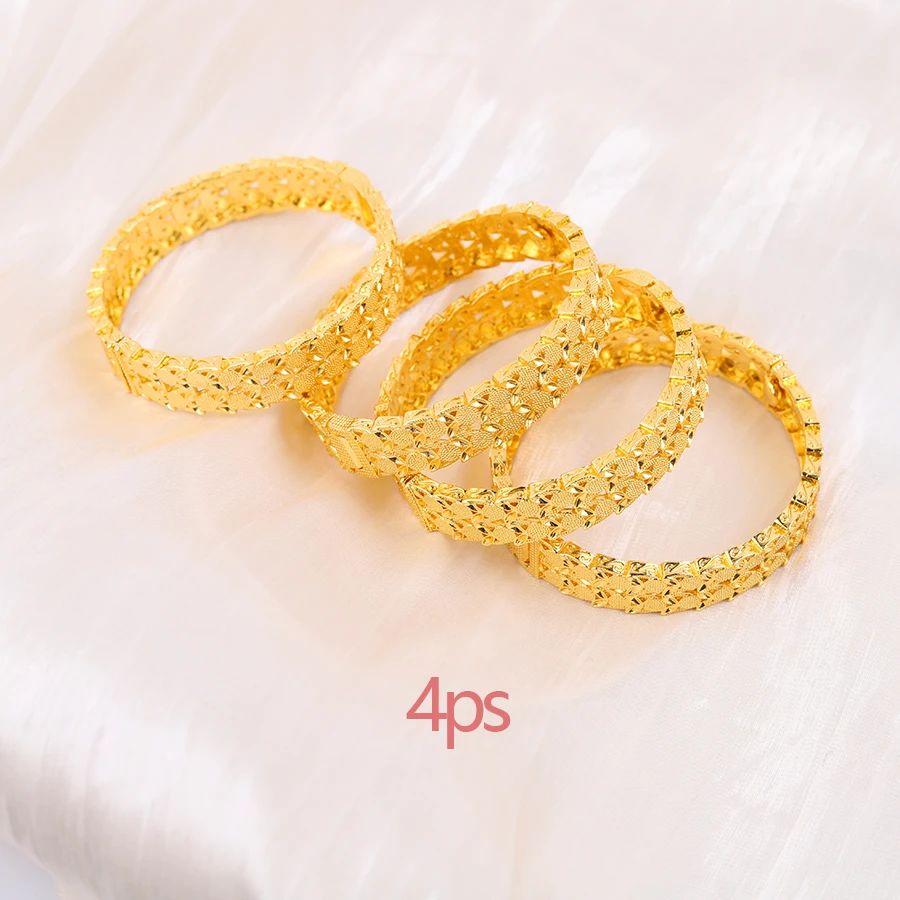 Bangle Bracelet 4pcs 24K Bangles Ethiopian Dubai Trendy Bangles for Women Arab African Gold Color Bracelet Jewelry Middle East Wedding Gifts