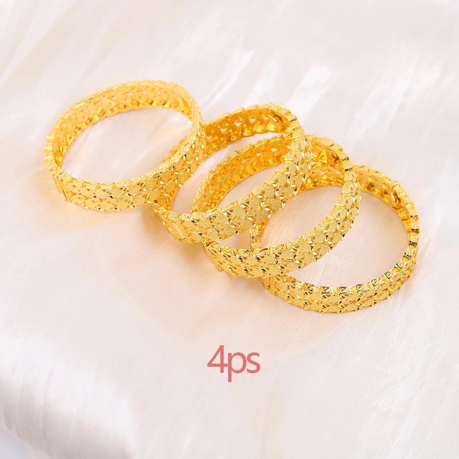 Gold Color Bangles Bridal | Gold Bangles Women 24k | 24k Gold Bangle  Bracelet - 4pieces - Aliexpress