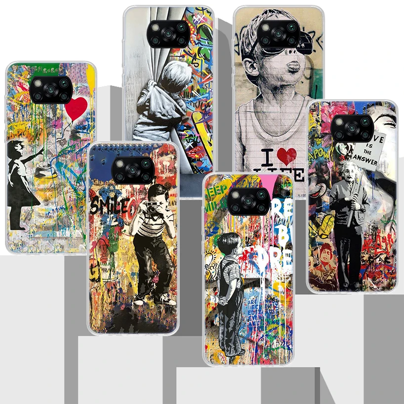 Custodia Morbida In Silicone Banksy Graffiti Art Per Xiaomi Poco X3 Nfc X4 Gt X5 M3 M2 M4 Pro M5S F3 F2 F1 Mi Note 10 Lite Cover