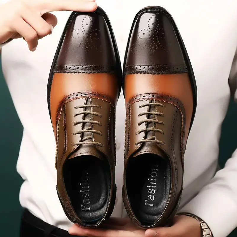 Dress Shoes Men Classic Retro Brogue Shoes Men Lace-Up Leather Dress Business Office Flats Wedding Party Oxfords Sizes 38-48