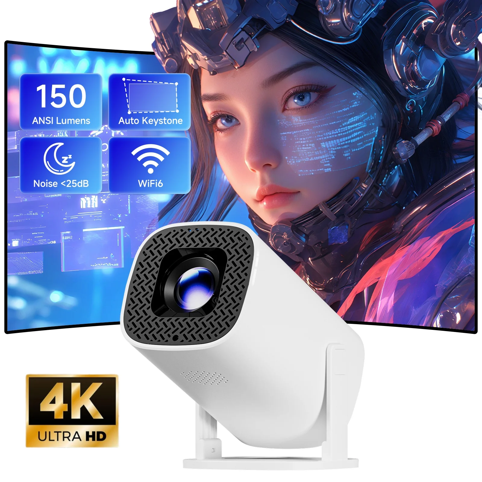 P30 PRO 스마트 미니 프로젝터 WiFi6 BT5.0 4K 1280*720P 지원 홈시어터 휴대용 야외 비디오 프로젝터