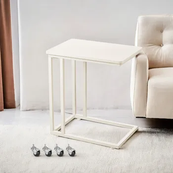 VASAGLE End Table, C Shaped TV Tray with Metal Frame Rolling Casters for Living Room Bedroom,Industrial Side Table 2