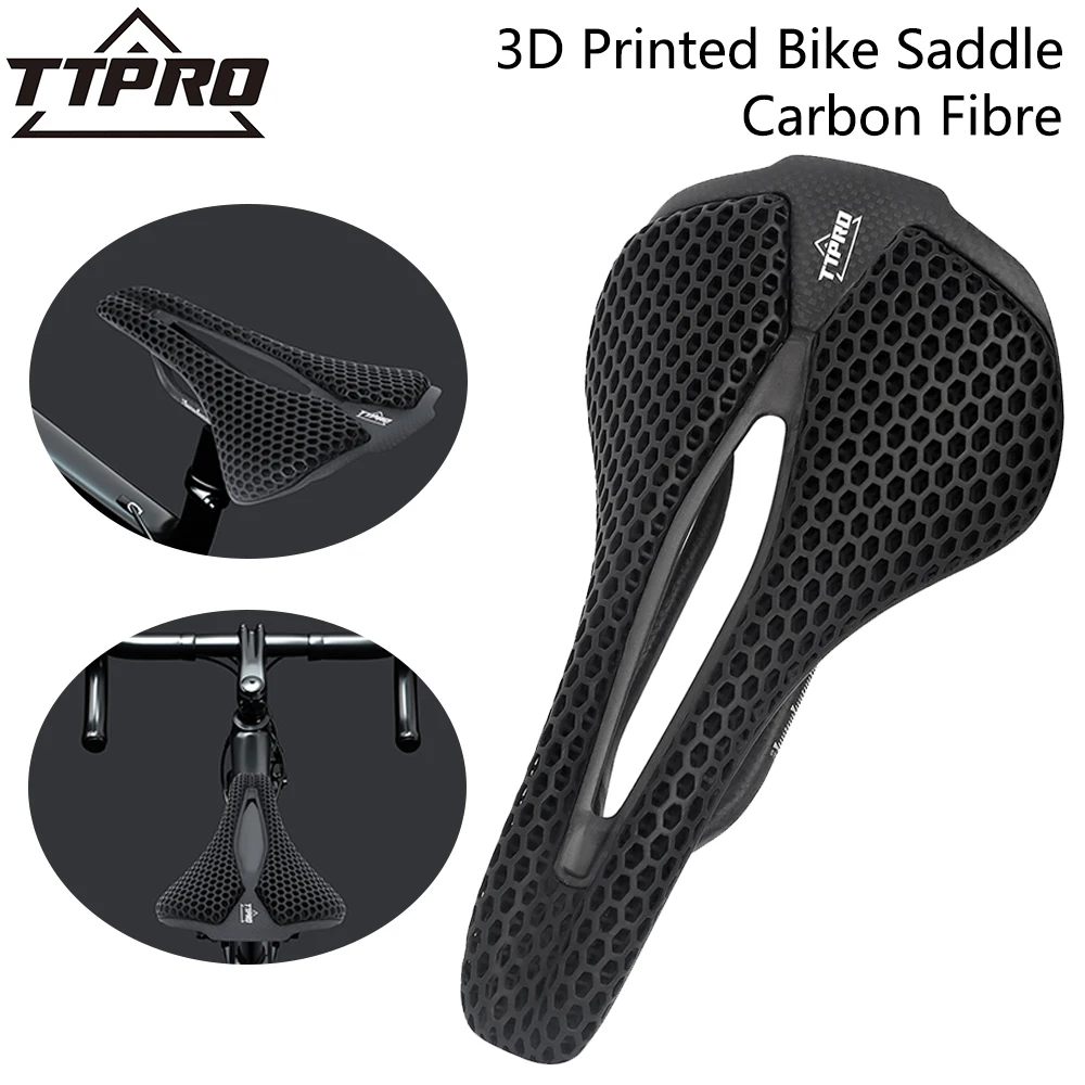 

TTPRO 3D Printed Bike Saddle Carbon Fibre Ultralight Front Seat Cushion Hollow Breathable MTB Gravel Road bike Cycling Parts