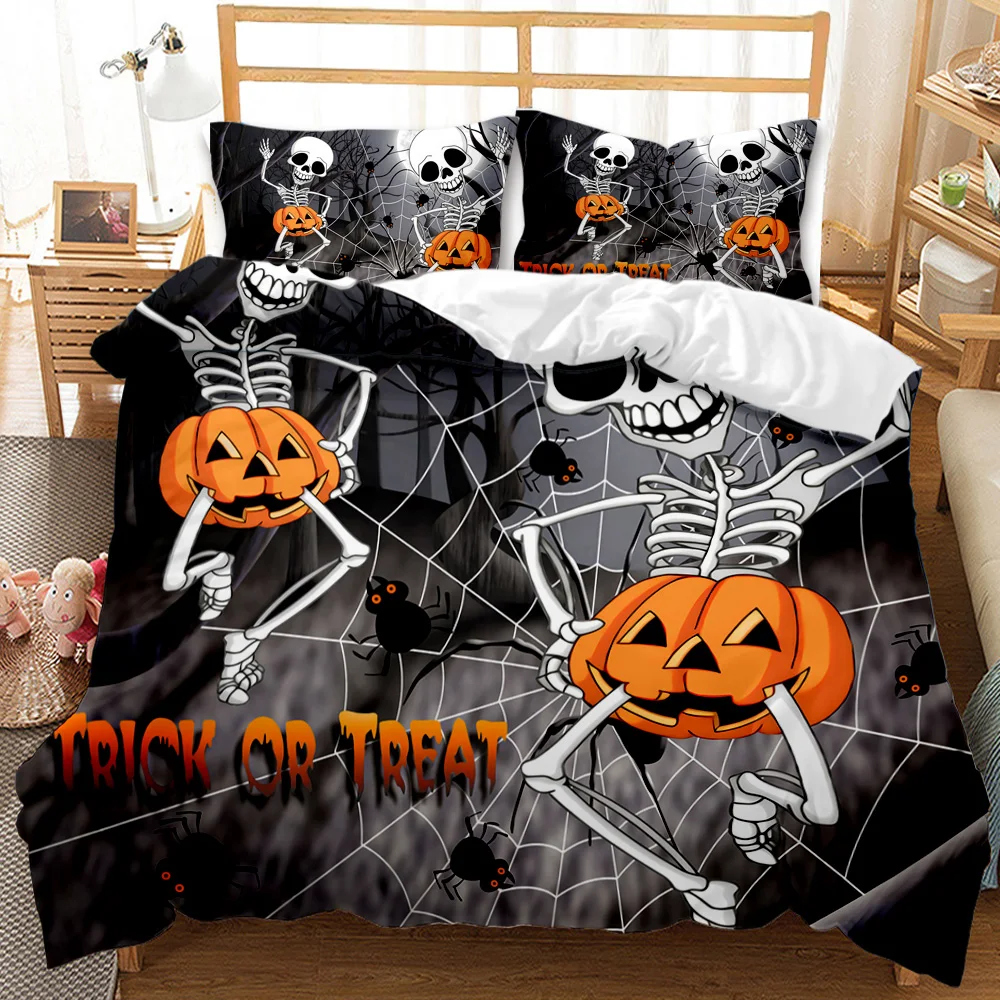 

Комплект постельного белья на Хэллоуин с черепом для мальчиков и детей, пододеяльник с тыквой на Хэллоуин, смешные танцевальные готические кости, каркас, чехол