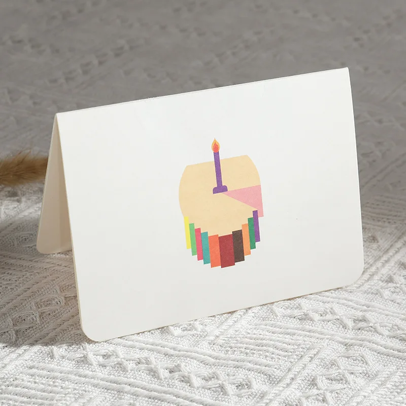 Pop up style 3D Happy Birthday greeting card creative high-end sense simple folding cake colorful cake blessing card gift greeting cards