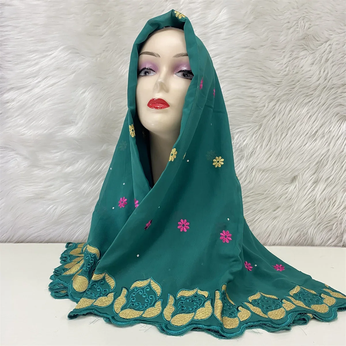 

Soft Muslim scarf African wrap headtie with embroidery flowers pattern SFT-01-025K