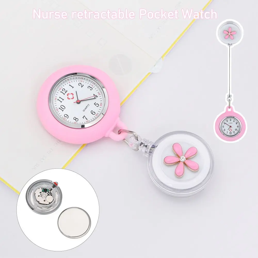 Pocket Watch Nurse Doctor Retractable Pocket Watches Hospital Medical Women Men Retractable Reel Id Badge Glass Office Working Clip Watches