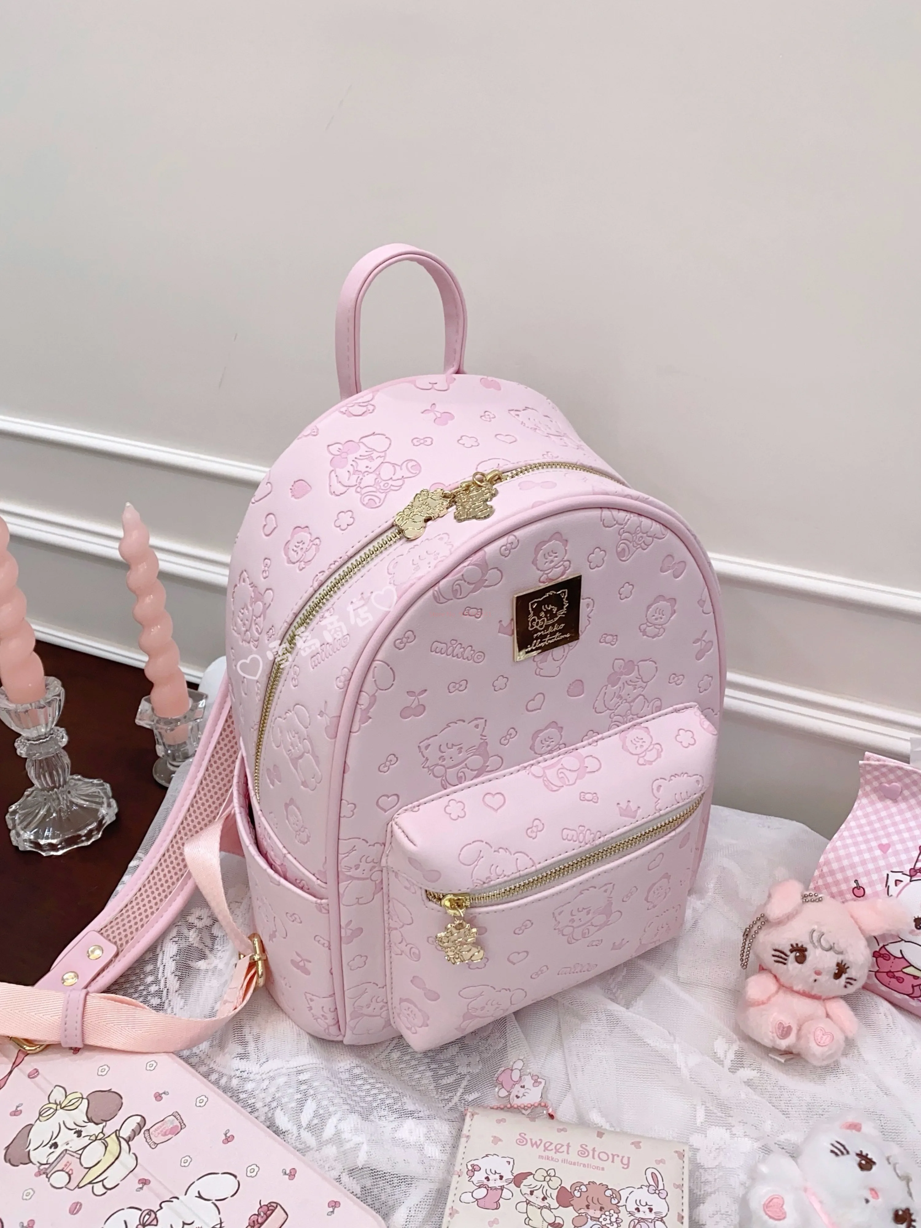 Anime Mikko Double Shoulders Bag Mikko Printed Backpack Pink Cute
