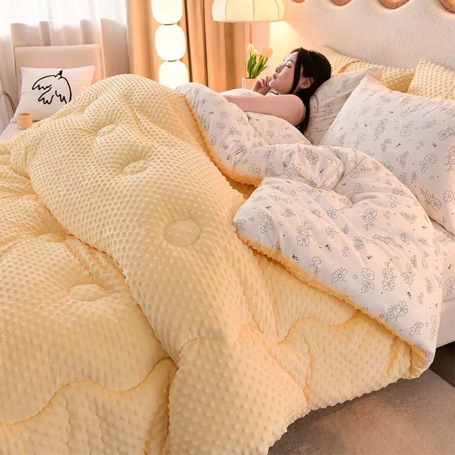 KDJEIKZ Microfiber 3D Beanie Velvet Thickened Winter Blanket winter blanket Protect Warm Single Double Fall and Winter
