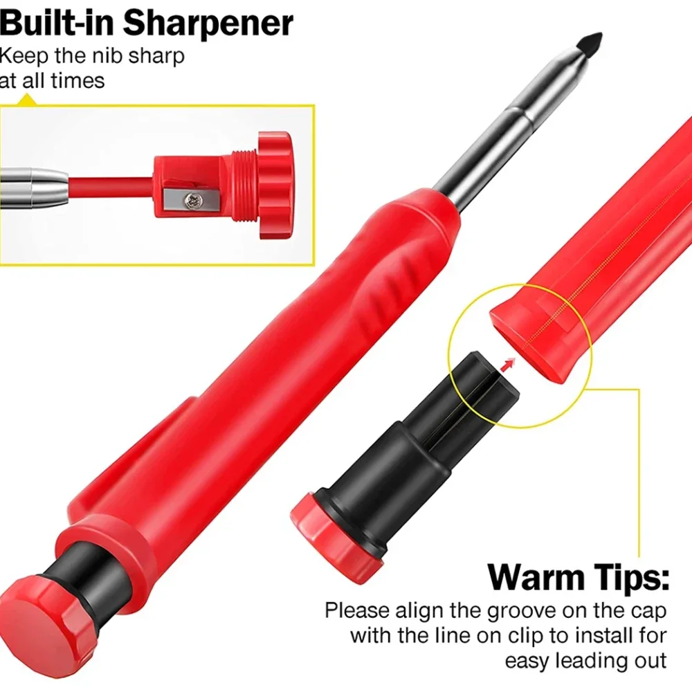 Carpenter Pencil with Refill Lead Built-in Sharpener for Woodworking Scribing