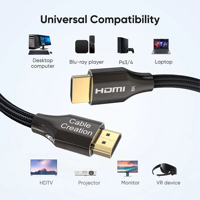 Ultra High-Speed 8K HDMI 2.1 Cable with HDR and eARC, 48Gbps, 4K 120Hz, 3M/2M Lengths