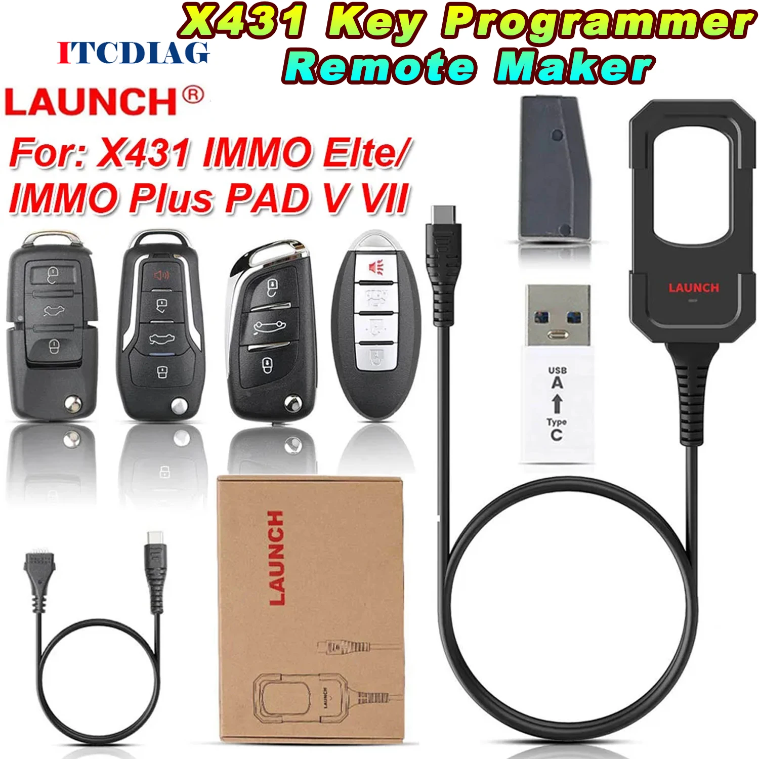 Avvia X431 Key Programmer Remote Maker Con 4Pc Universal Remote Key 1Pc Super Chip Per X431 Immo Elte Immo Plus Pad V Vii