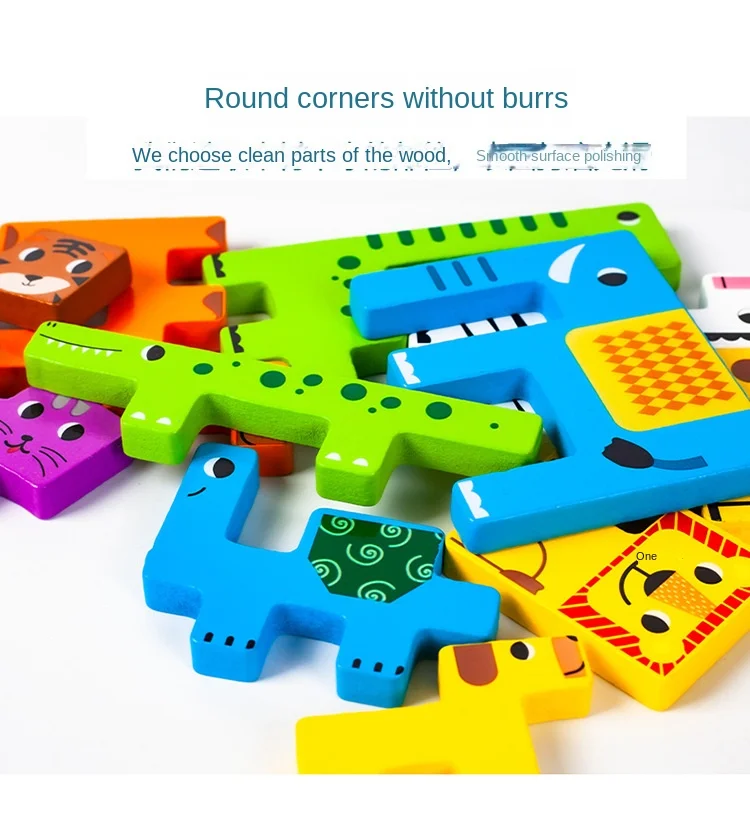 New Cartoon 3D Puzzle Wooden Tangram Math Toys Cube Game Children Pre-school Magination Shapes Puzzle Educational Toy for Kids