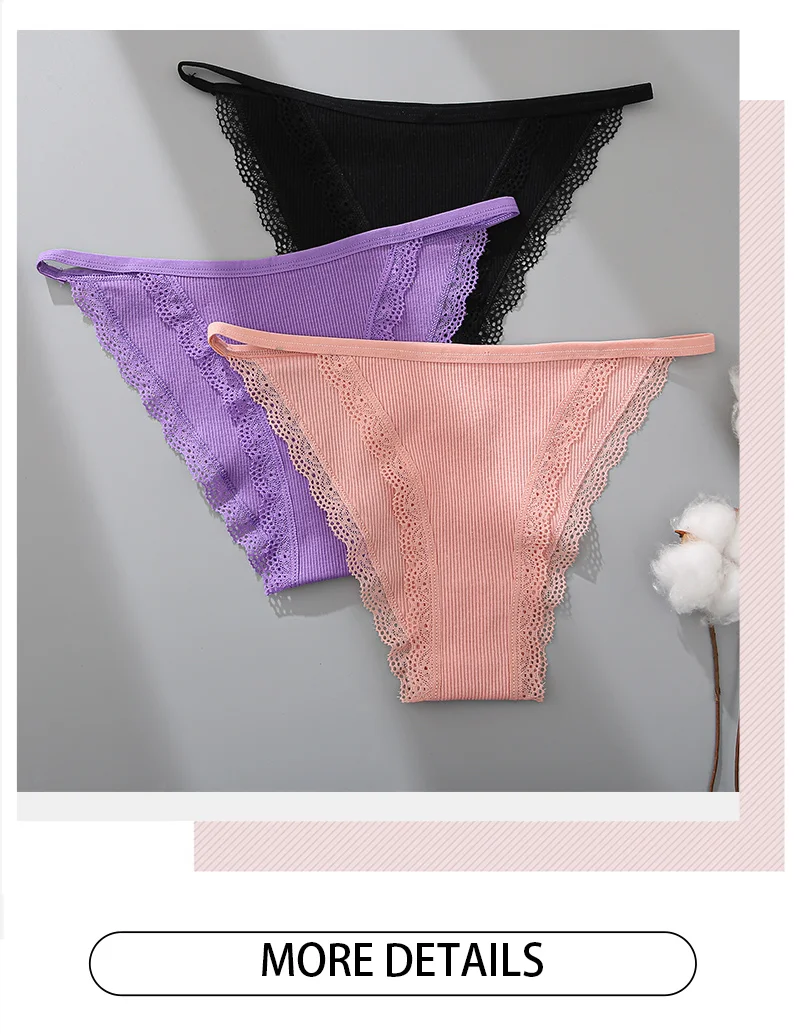 Cotton Lace Briefs Set - Womens Comfortable Underwear 3 Pcs S-XL