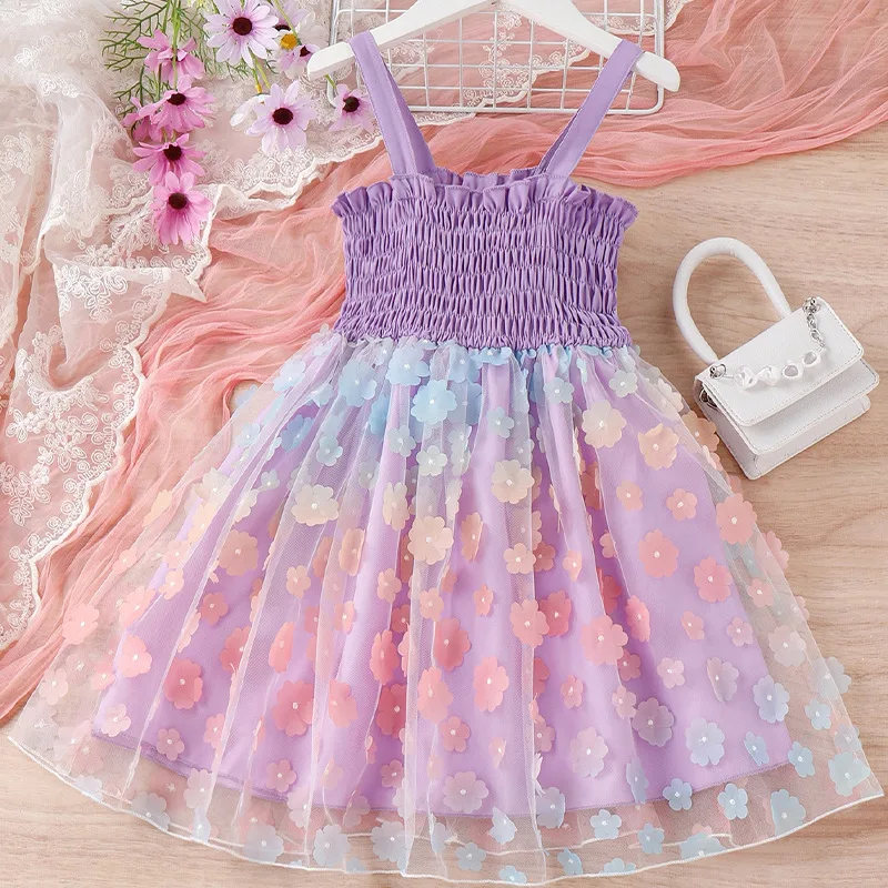 

Summer Cute Girls Purple Embroidered Suspender Dress Princess Dress Kids Sleeveless Clothes Children Birthday Party Kids Costume