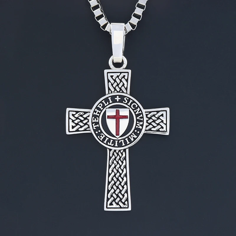 Cross Templar 925 Silver Classic Pendant Necklace Double-sided Men's Amulet 4