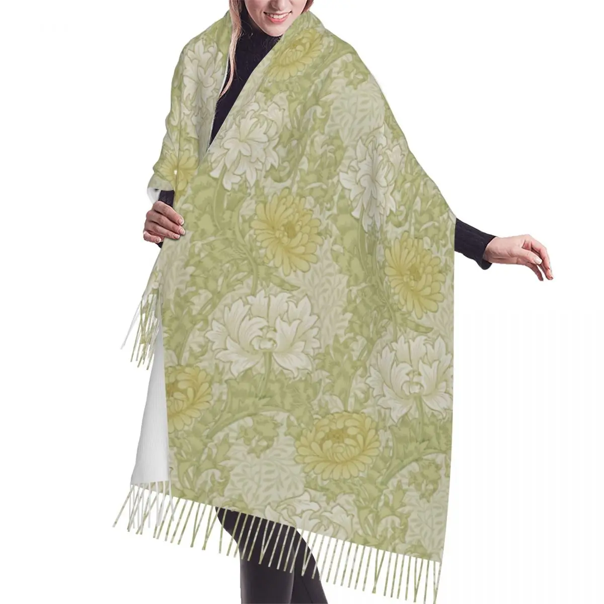 

Customized Printed William Morris Chrysanthemum Pattern Pale Olive Scarf Women Men Winter Warm Scarves Versatile Shawls Wraps