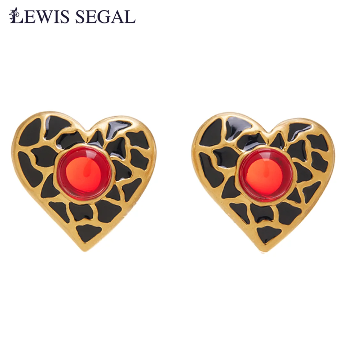 

LEWIS SEGAL Medieval Style Vintage 18k Jewelry for Women Independent Girl Red Glaze Heart Stud Earrings 18K Gold Plated