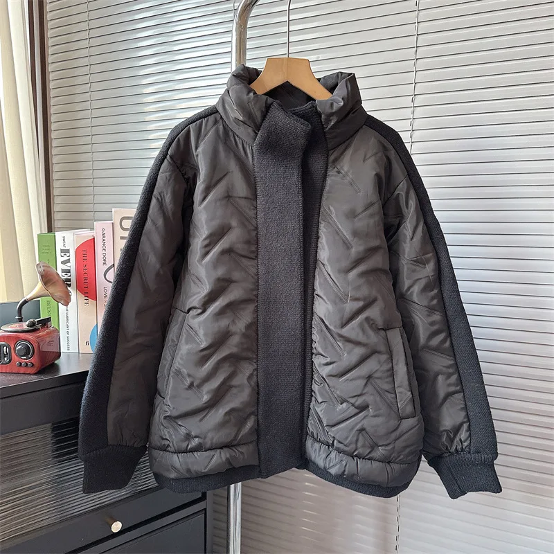 

Autumn Winter New Stand-up Collar Loose Slim Temperament Fashion Spliced Women Sweater Female Cardigans Jacket Coat