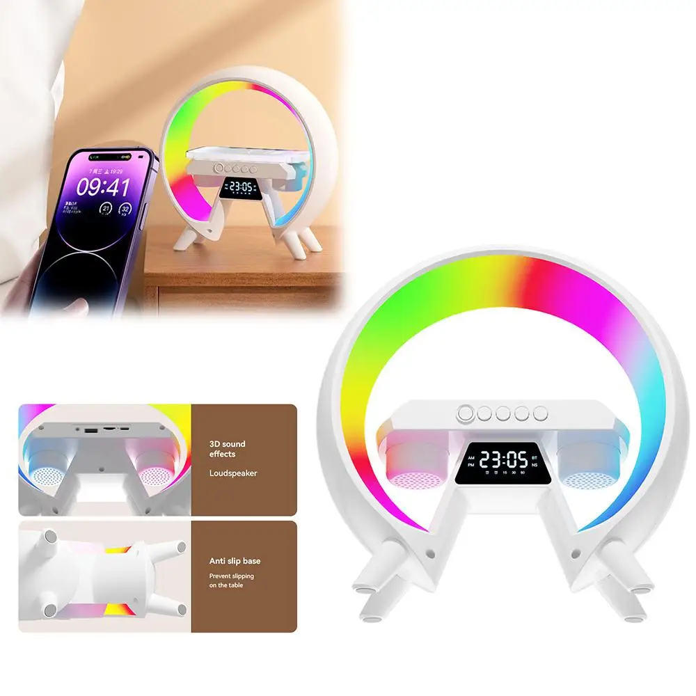 Multifunction Wireless Charger Pad Stand Speaker TF RGB Night Light 15W Fast Charging Station for iPhone Huawe J9V6