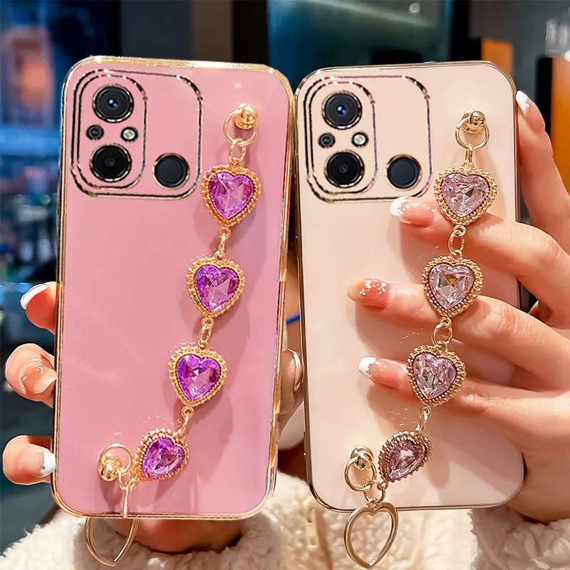 Per Redmi 12C Custodia Luxury Diamond Bracciale Chain Custodia In Silicone Per Xiaomi Redmi 12C A1 Plus 12 C 10C 9C Nfc 9A 9 10 Coque Cover