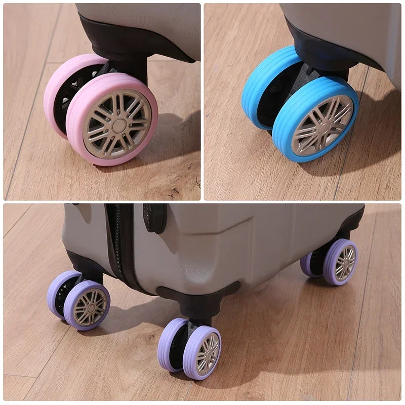 4Pcs Silicone Travel Luggage Caster Shoes with Silent Sound Suitcase Wheels Protection Cover Trolley Box Casters Cover Accessory