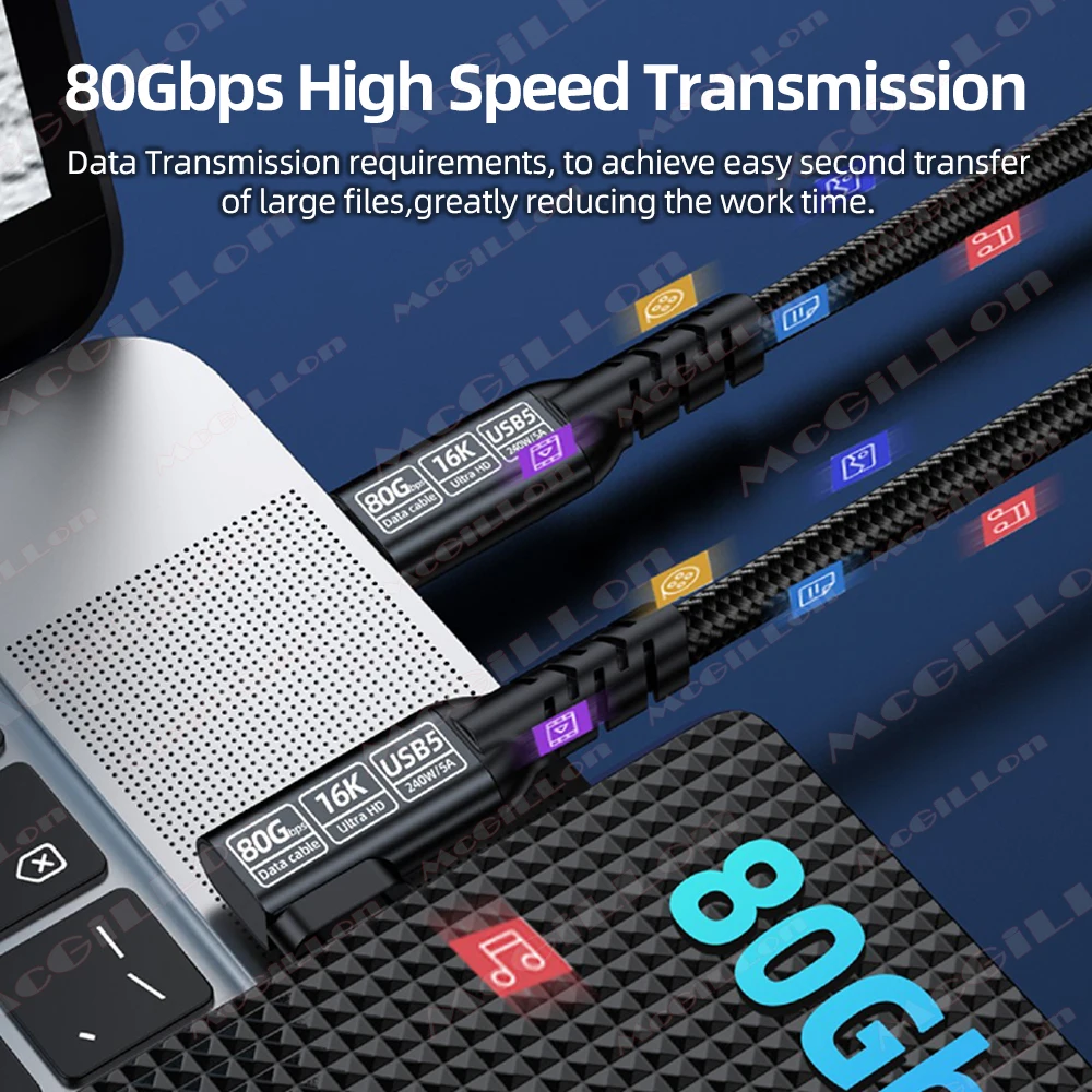 엘보우 USB 5.0 데이터 케이블 썬더볼트 5 PD 240W 5A 충전 케이블 80Gbps 맥북 맥 프로 에어 SSD 태블릿 노트북 USB5 타입 C 코드