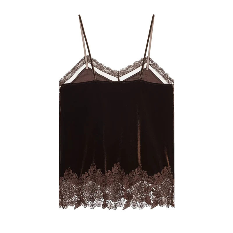 Lace Velvet Sling Top Women Sexy Sleeveless Backless Vest Tops 2025 New Summer Lady Party Night Club Short Tops ﻿