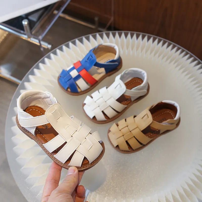 Toddler Sandals for Boys Cut outs Leather Shoes 2024 Summer Brand
