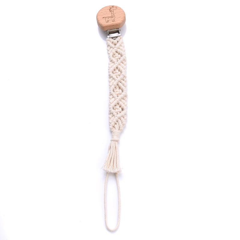 Baby Wooden Dummy Pacifier Clip Hand Braided Cotton Cloth Baby Pacifier Chain Safety Soft Girl Boy Eco-friendly Holder Chain Pacifier Clip Pacifier Chain Pacifier Accessories Teether Clip