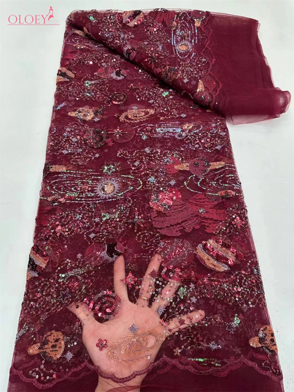 

High Quality Fashion French Embroidery Sequins Lace Fabric African Nigerian Lace Fabric For Wedding Dress