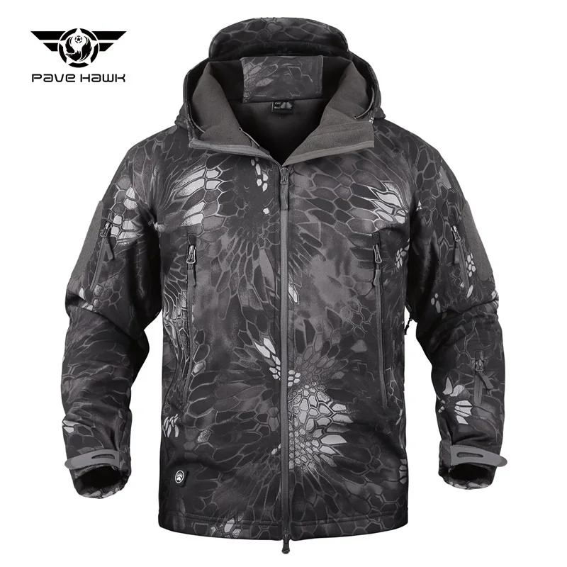 Men's Military Tactical Jacket Soft Shell Jacket Cold Protection Warm Waterproof Hooded Jacket Camouflage Fleece Hunting Suit sports jacket