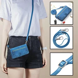 Leather Zipper Wallet Flip Cover Case for Reno 15 Pro Max (Blue(Long Strap))