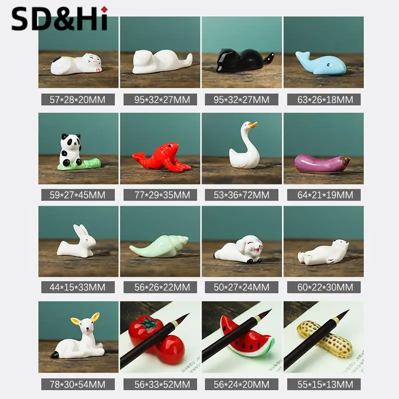 Cute Animal Ceramic Paint Brush Pen Holder Pen Rack Display Stand Palette Watercolor Gouache Painting Art Supplies