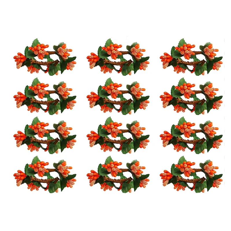 

12 Pcs Fall Napkin Rings Flower Napkin Ring Holders Harvest Serviette Buckle Rings Theme Dinner Table Rings For Holiday