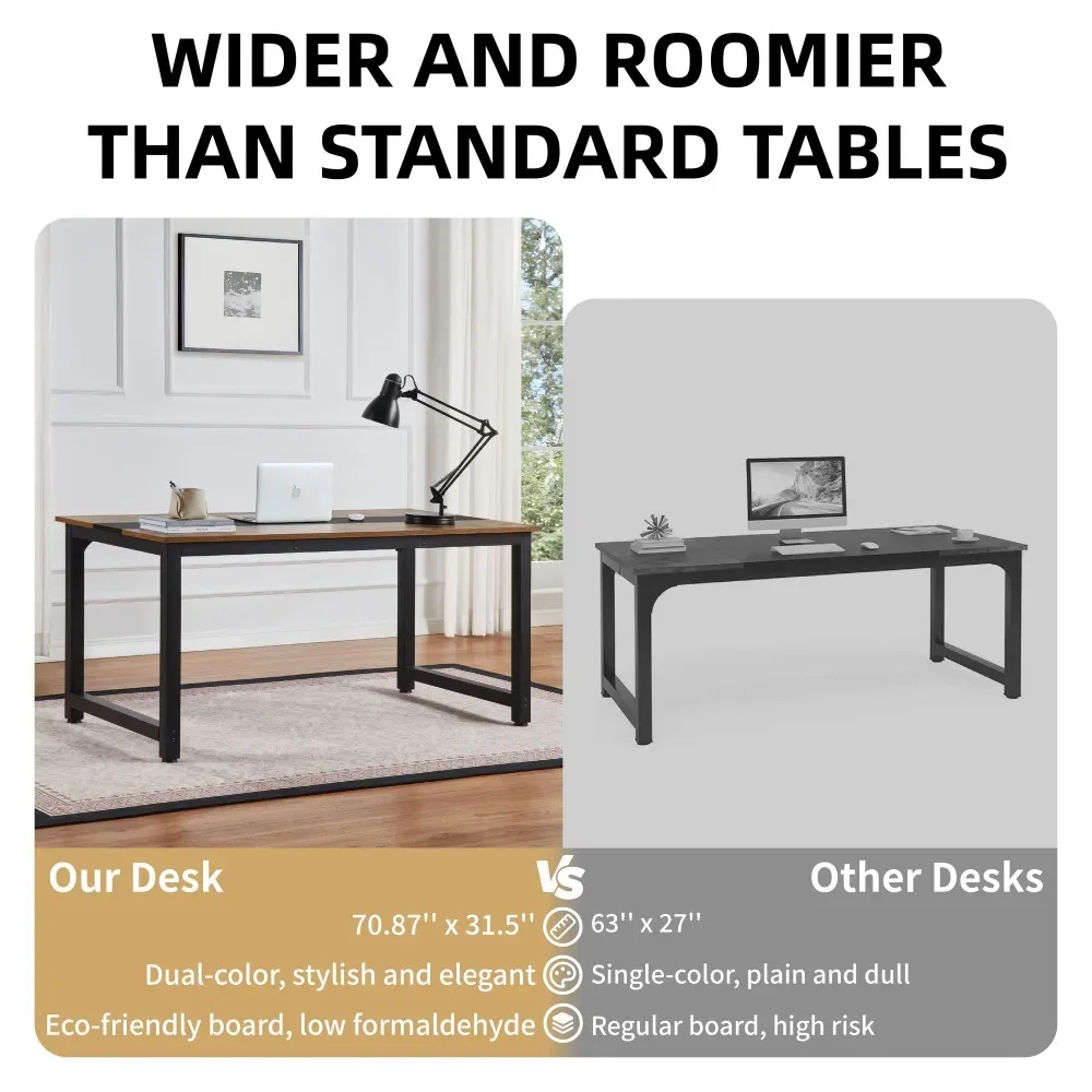 Computer Desk Large Office Desk,70.9 Inch Gaming Desks Writing Desks Work Desk for Home Office, Study, Modern Simple Wooden Desk 5